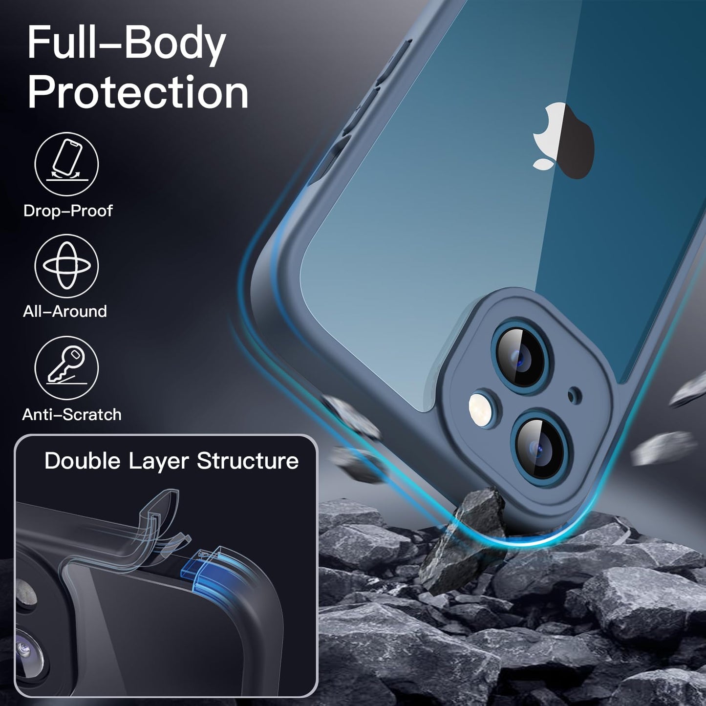 JETech Case for iPhone 13 6.1 inch with Built-in Tempered Glass Screen Protector, 360 Degree Full Body Heavy Duty Protection,