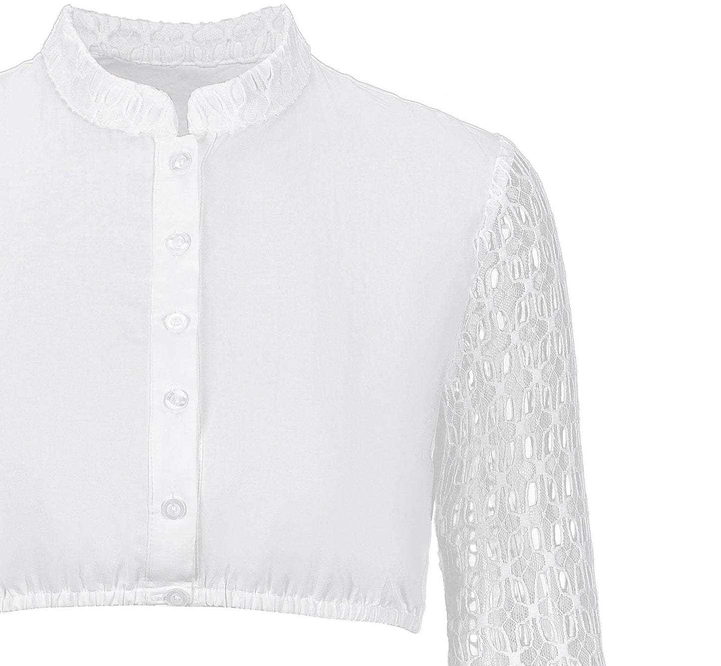 Dirndl Blouse Women's High-Neck Long-Sleeved Lace Cotton – White Beige Size 36