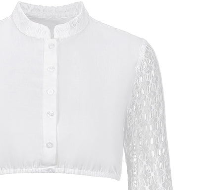 Dirndl Blouse Women's High-Neck Long-Sleeved Lace Cotton – White Beige Size 36