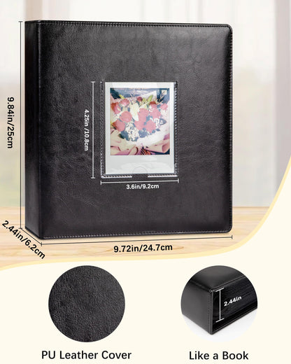 Photo Album 256-Pocket Compatible Polaroid/i-Type/600/SX-70 Vegan Leather Hardcover with Window – Black