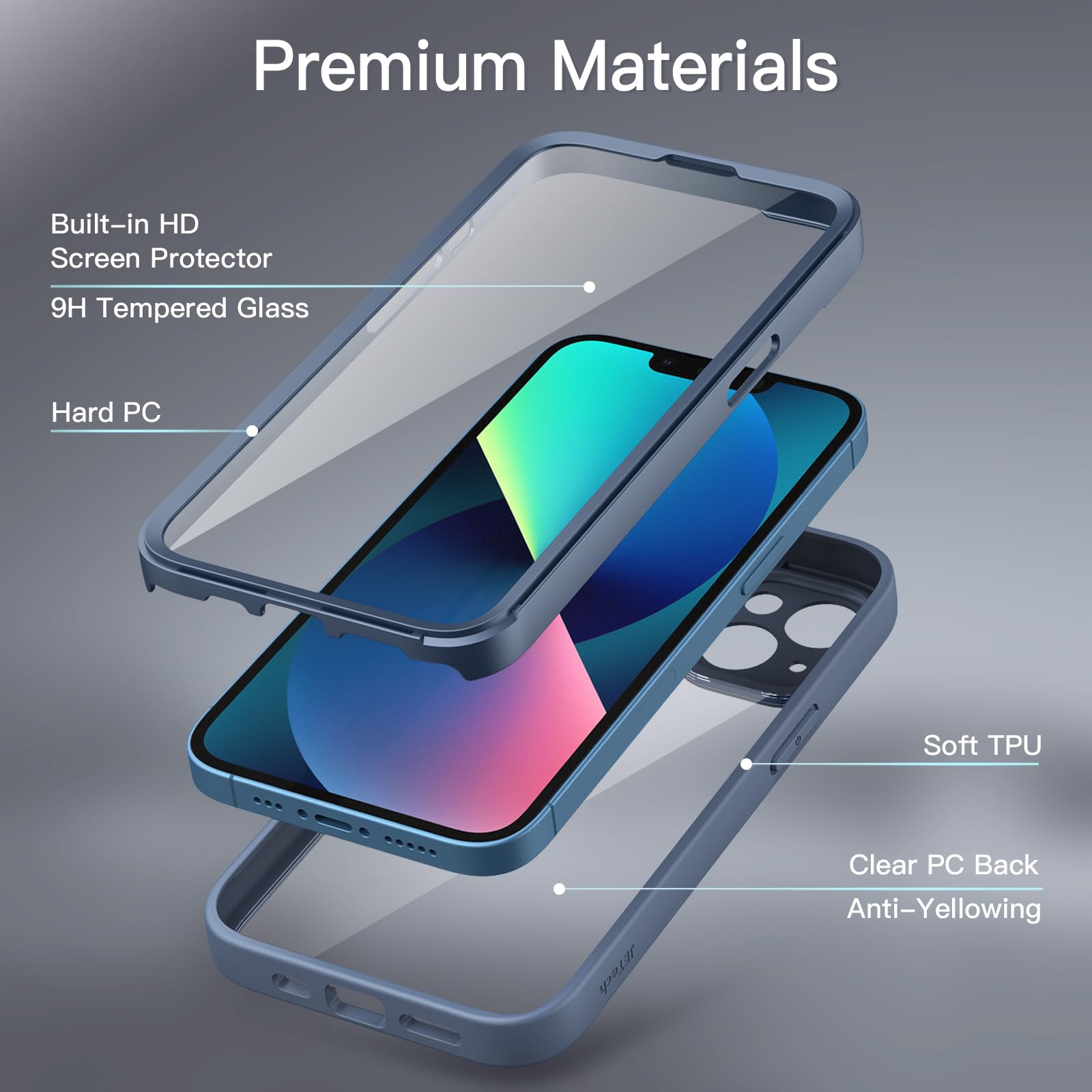 JETech Case for iPhone 13 6.1 inch with Built-in Tempered Glass Screen Protector, 360 Degree Full Body Heavy Duty Protection,