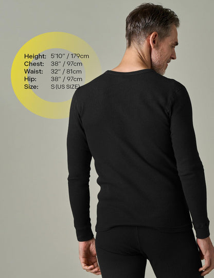LAPASA Men’s Waffle Thermal Top Warm Knit Undershirt – Black M