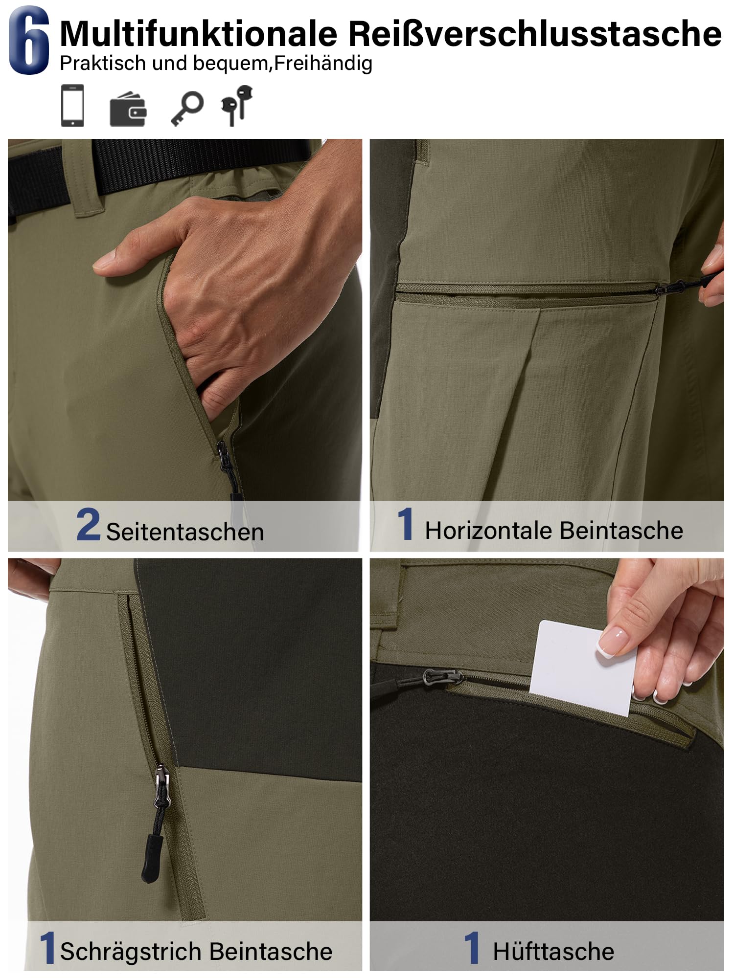 Men’s Hiking Trousers Breathable Durable Cargo Trekking Work Pants – Amy Green M