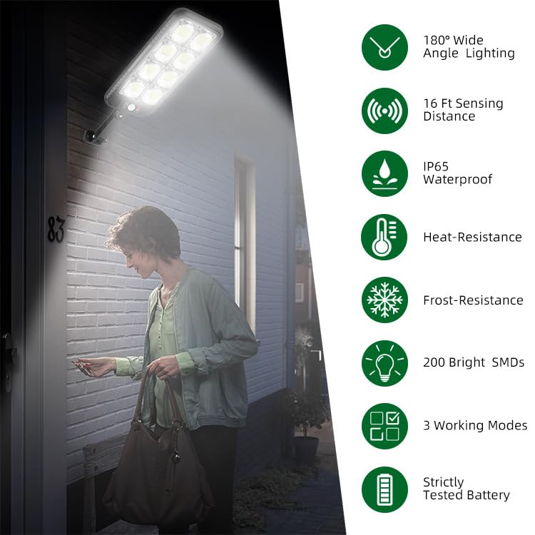 SENDALE Solar Street Light with Remote Control 2 Pack, 200LED Solar Lights with Motion Sensor, 120° Lighting Angle Solar