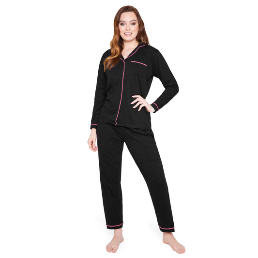 CityComfort Women's Pyjama Set Long Sleeves and Pants – Winter Christmas Black L