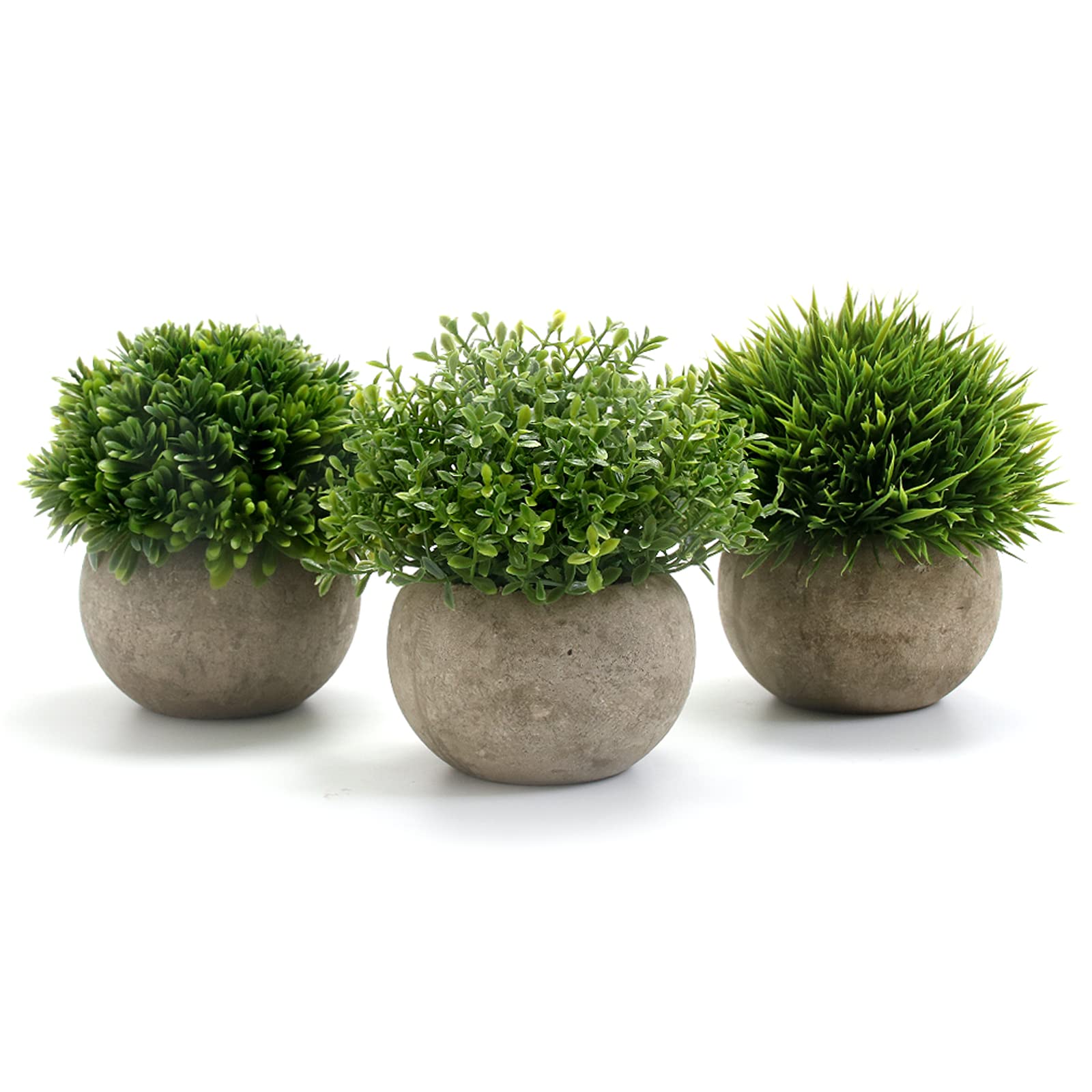 GoMaihe Artificial Plant 3 Pieces Artificial Plants with Grey Pot, 9.5 x 13 cm Indoor and Outdoor Plastic Fake Green Grass,