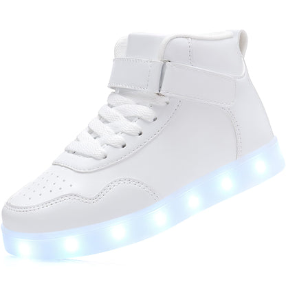 APTESOL Kids LED Light-Up High-Top Sneakers USB Rechargeable – White EU 38