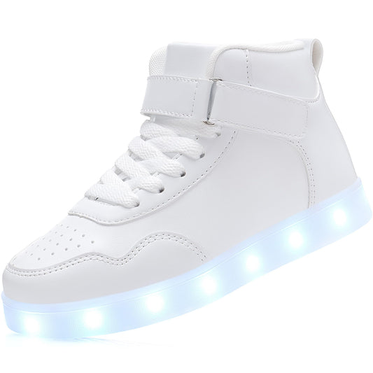 APTESOL Kids LED Light-Up High-Top Sneakers USB Rechargeable – White EU 38