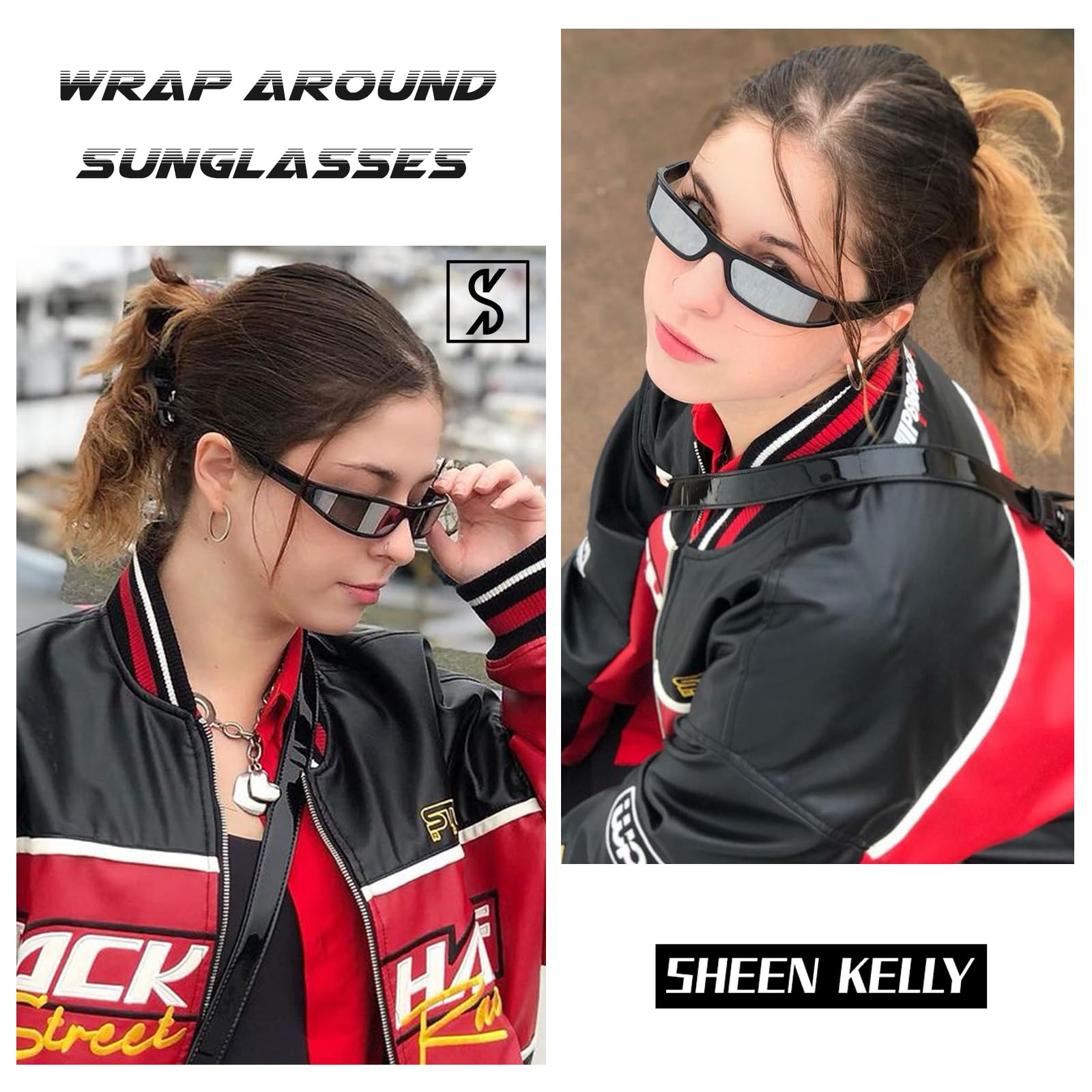 SHEEN KELLY Wrap Around Sunglasses for Men Women Vintage Gangster Style Sunglasses Futuristic Glasses