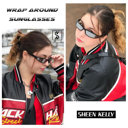 SHEEN KELLY Wrap Around Sunglasses for Men Women Vintage Gangster Style Sunglasses Futuristic Glasses