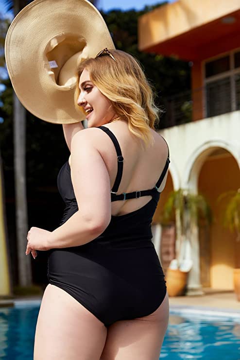 Hanna Nikole Women's Plus Size Flower Print One-Piece Sunflower Swimsuit One-Piece Swimsuit Black 50