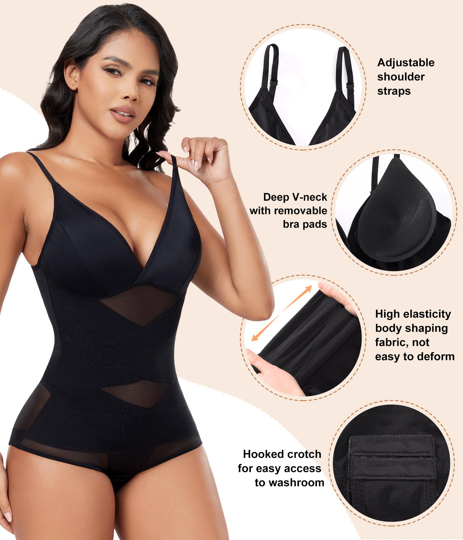 Niwicee Shapewear Women's Tummy Control Bodysuit Figure Shaping Shaping Bodysuits Seamless Body Shaper Adjustable Shoulder