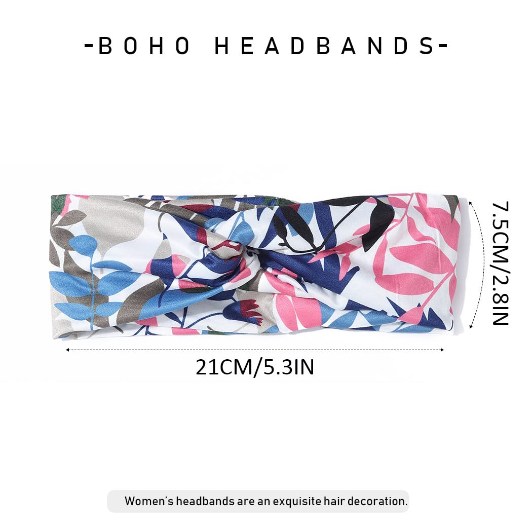 Boho Flower Yoga Headbands Cross Elastic Headwraps 3-Pack - Multi