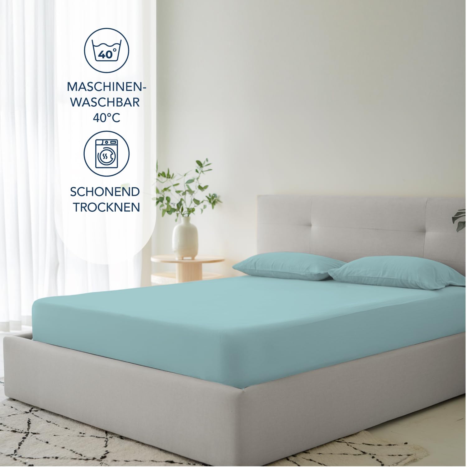 Fitted Sheet Queen 140x190/200cm 35cm Deep 100% Microfiber Oeko-TEX – Aqua