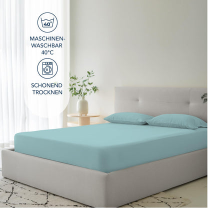Fitted Sheet Queen 140x190/200cm 35cm Deep 100% Microfiber Oeko-TEX – Aqua