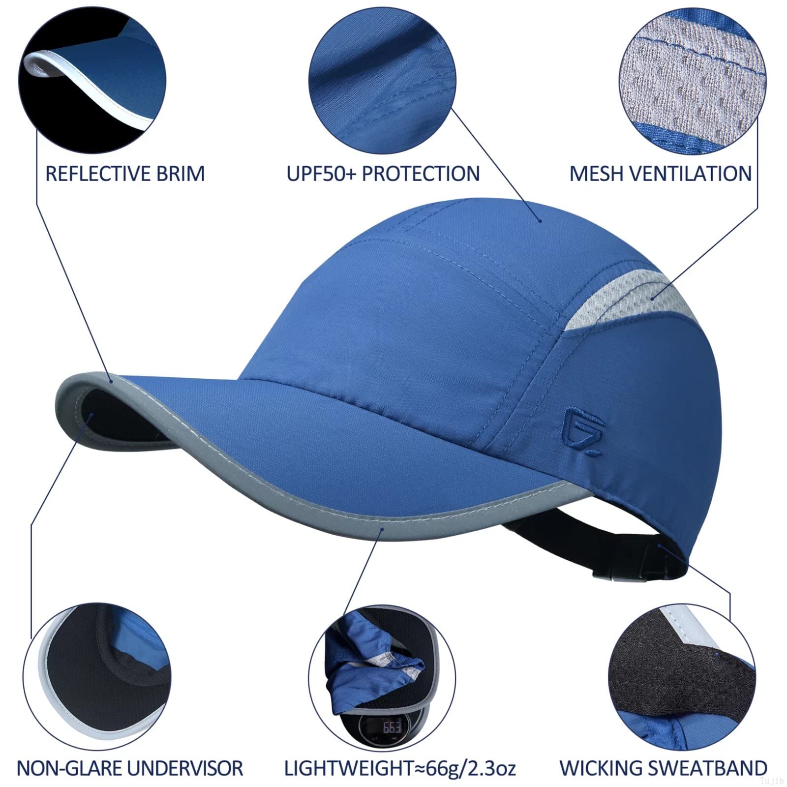 Women’s UPF50+ Baseball Cap Quick-Dry Reflective Ponytail – Blue M/L