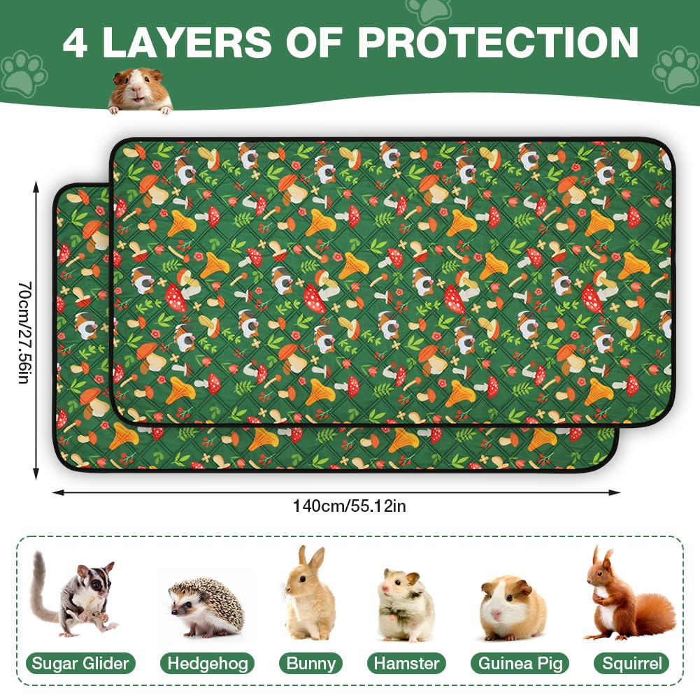 Washable Reusable Pet Pipi Pads 4-Layer Super Absorbent for Guinea Pigs & Small Animals – Green 70x140cm