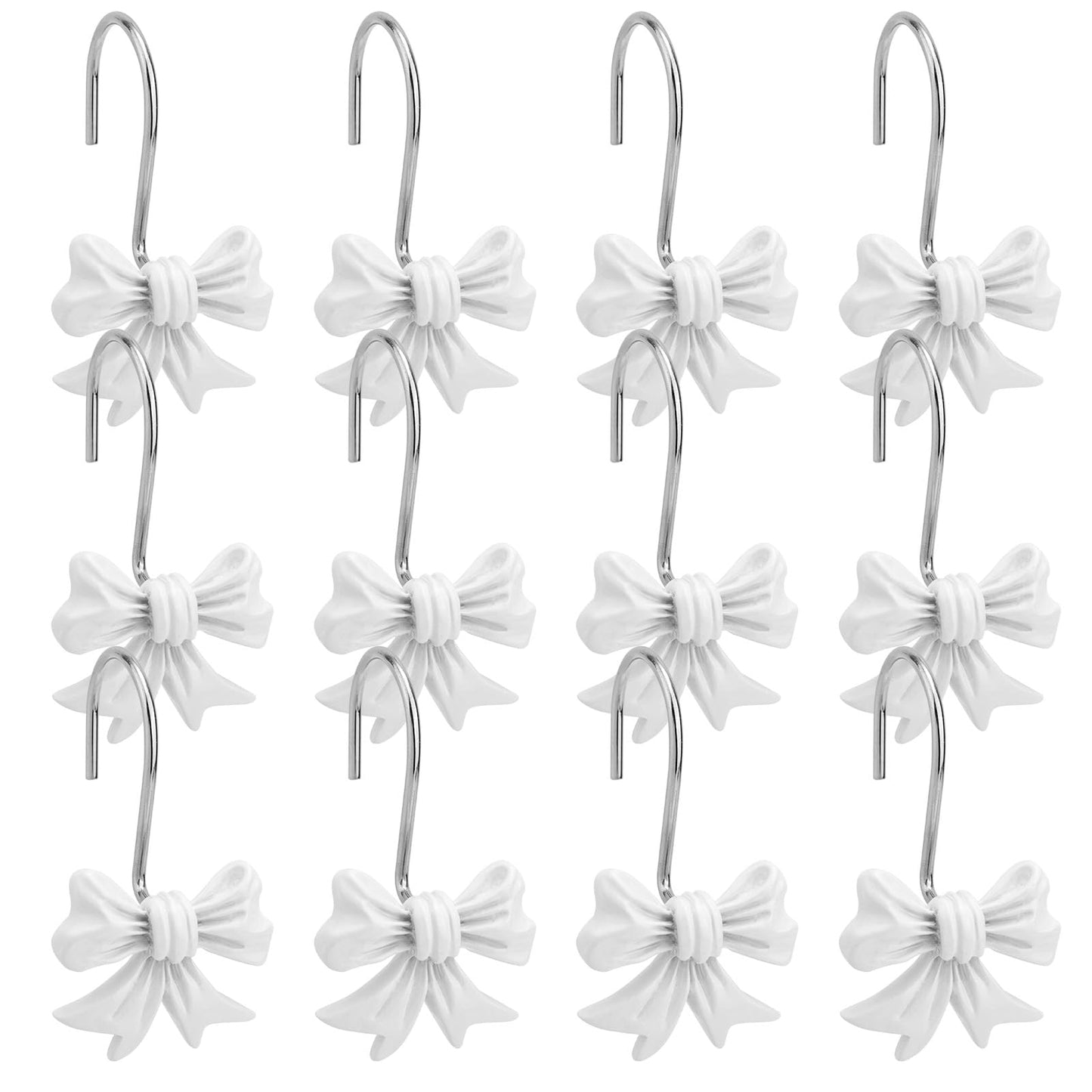 Shower Curtain Hooks 12pcs Bow Knot Decorative Metal Rings – White
