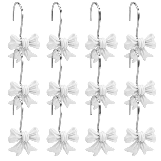 Shower Curtain Hooks 12pcs Bow Knot Decorative Metal Rings – White