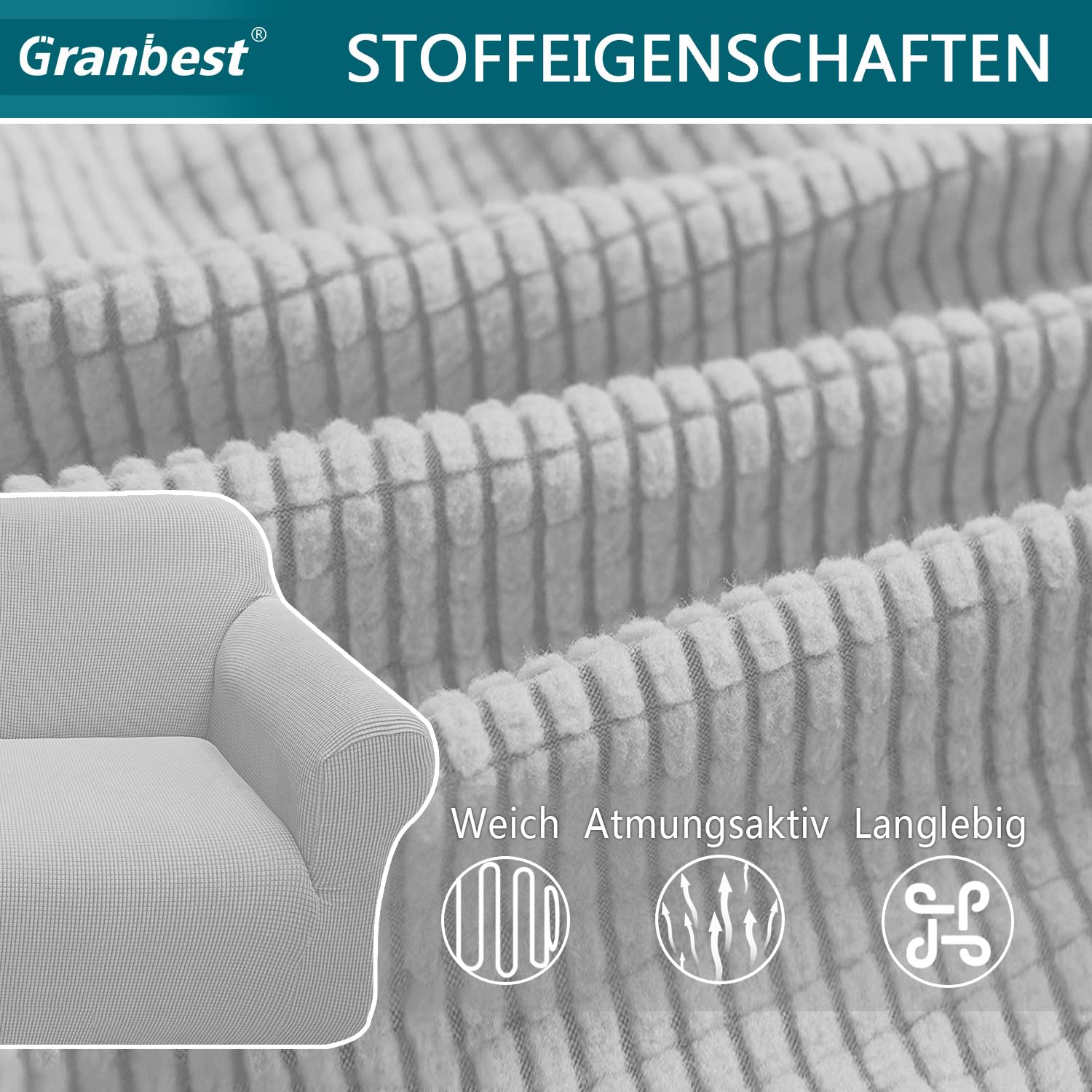 Granbest Stretchy Sofa Slipcover Modern Jacquard Pet Protector – 2 Seater Silver Grey