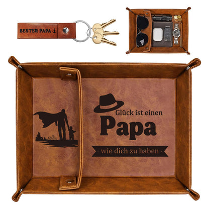 PU Leather Valet Tray Catchall Gift for Dad Stepdad – Brown