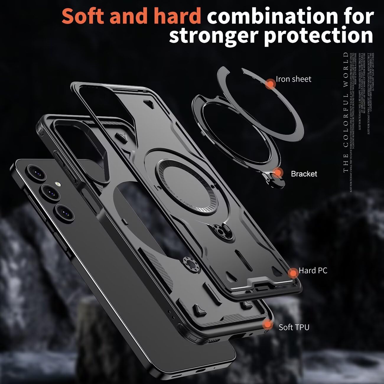 Samsung Galaxy A25 / A25 5G Phone Case Heavy Duty Military Shockproof with 2x Screen Protectors Metal Ring Stand – Black