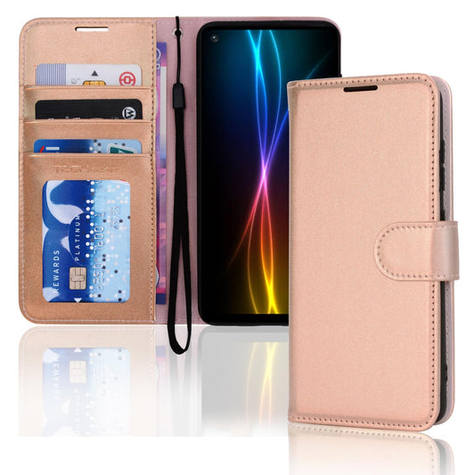 Samsung Galaxy A21s Leather Wallet Case with Card Slots & Kickstand – Rose Gold