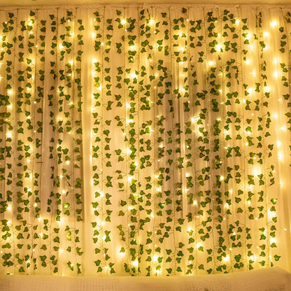 KASZOO 12 pieces artificial ivy garland ivy, artificial hanging ivy with 200 LED light, for wedding party garden apartment