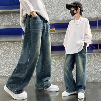 Boys Baggy Cargo Jeans Elastic Waist Multi-Pocket Denim – Blue 160 (11-12Y)