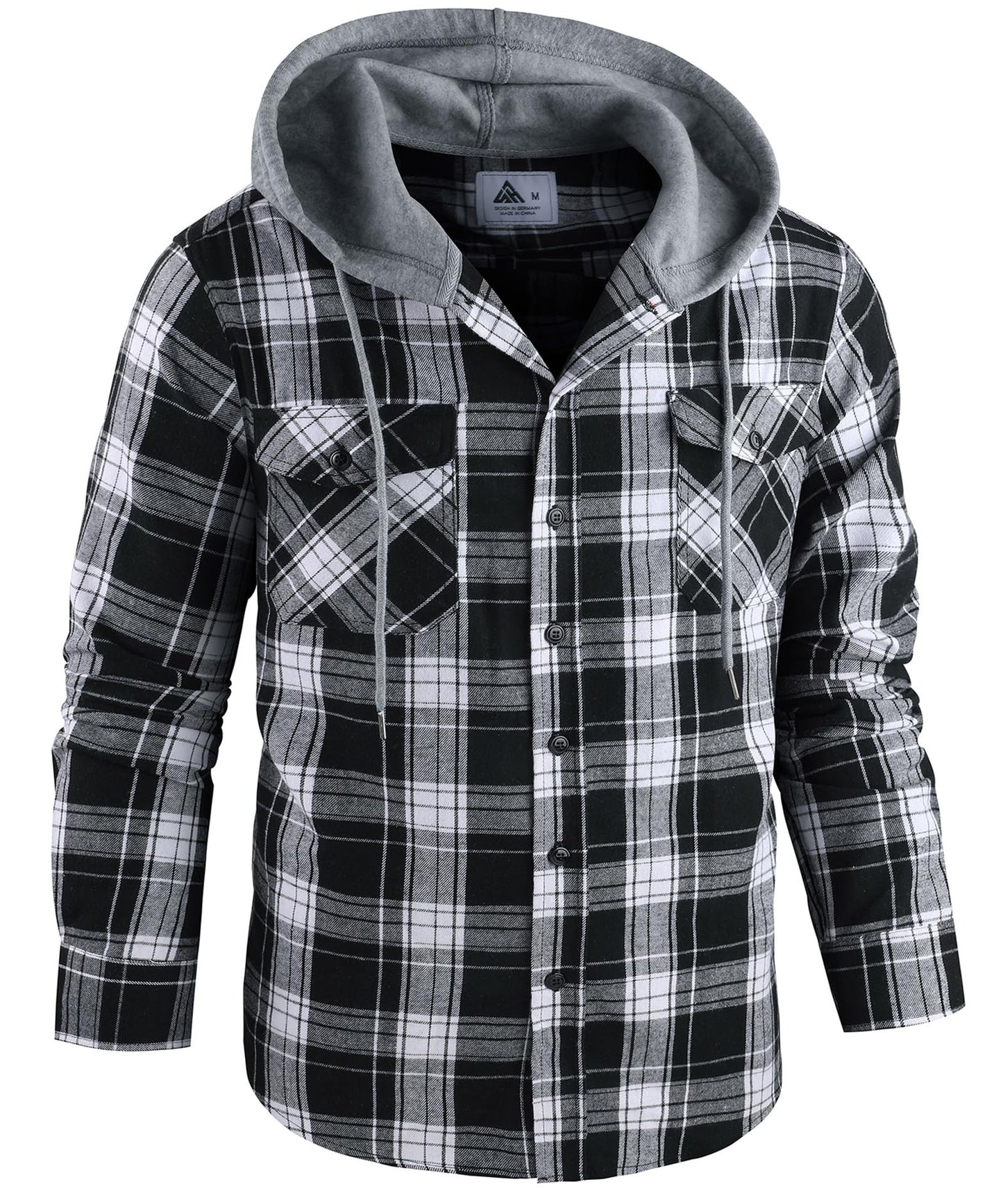 Men's Plaid Flannel Hooded Shirt Long Sleeve Lumberjack Outdoor Casual – Charcoal XXL