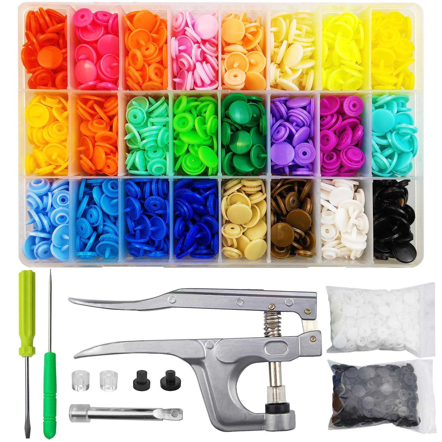 460 Sets Plastic Snap Fasteners with Pliers, TmppDeco T5 12mm 24 Colors Snap Buttons for Sewing, Clothing, Crafts