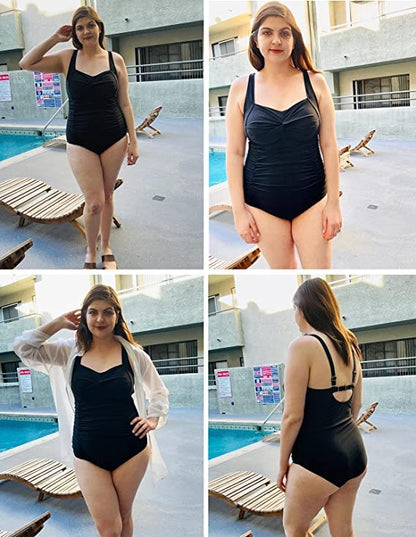 Hanna Nikole Women's Plus Size Flower Print One-Piece Sunflower Swimsuit One-Piece Swimsuit Black 50