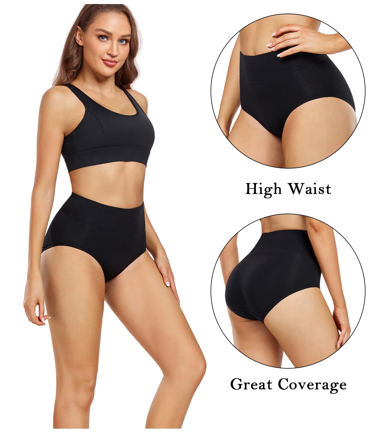 Women's High Waist Cotton Panties 4-Pack Comfortable Breathable – Black/Apricot XXL