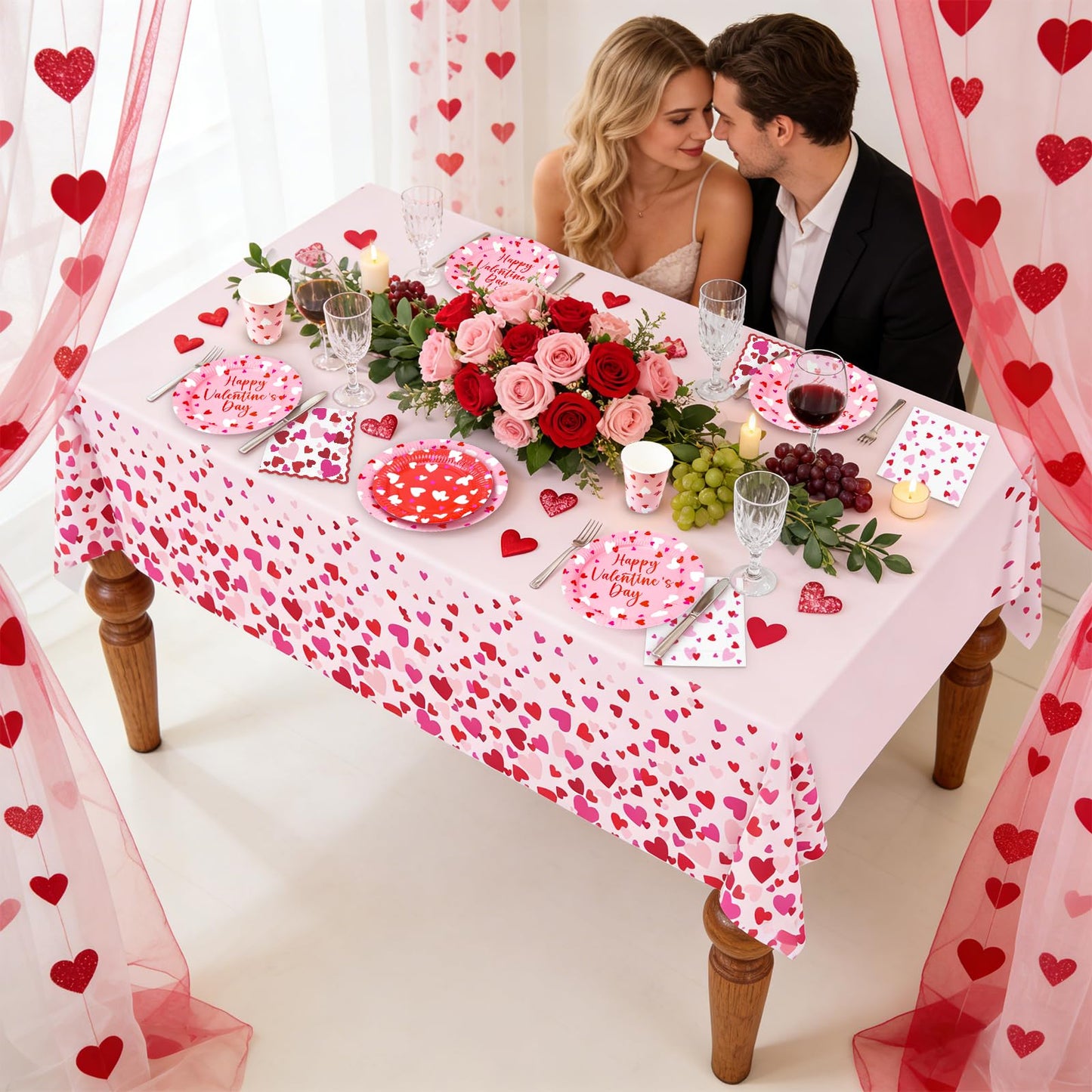 Valentine Tableware Set Plates Cups Napkins for 24 People – Red/Pink 24pc