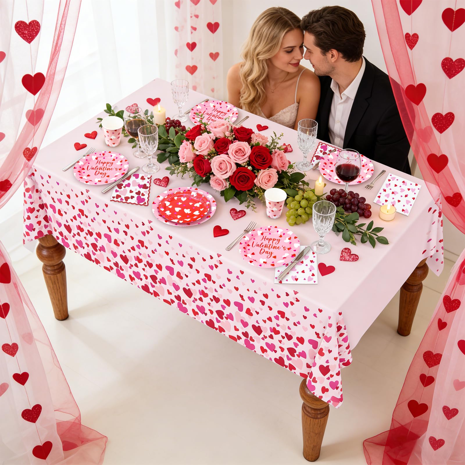 Valentine Tableware Set Plates Cups Napkins for 24 People – Red/Pink 24pc