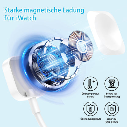 3 in 2 Multi Charging Cable 100W Retractable for Apple Watch and iPhone – Black 1.2m