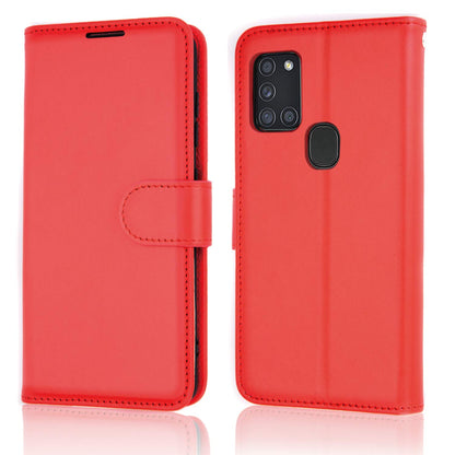 Samsung Galaxy A21s Leather Wallet Case with Card Slots & Wrist Strap – Red