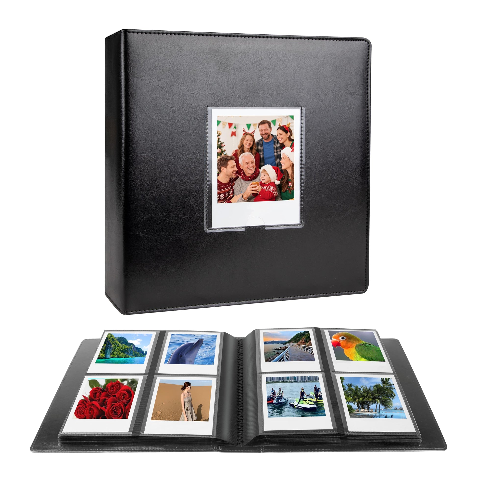 Photo Album 256-Pocket Compatible Polaroid/i-Type/600/SX-70 Vegan Leather Hardcover with Window – Black