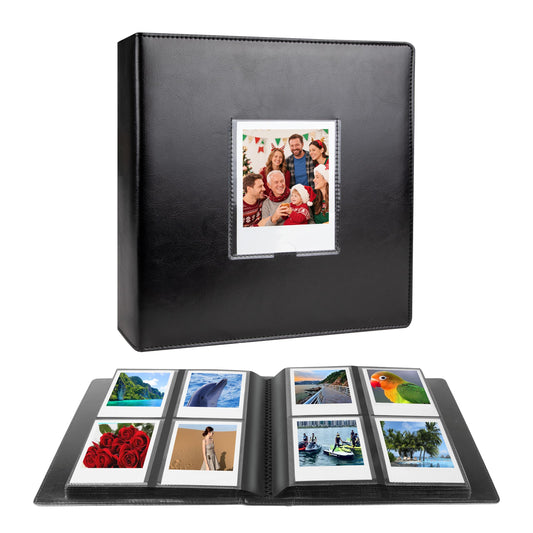 Photo Album 256-Pocket Compatible Polaroid/i-Type/600/SX-70 Vegan Leather Hardcover with Window – Black