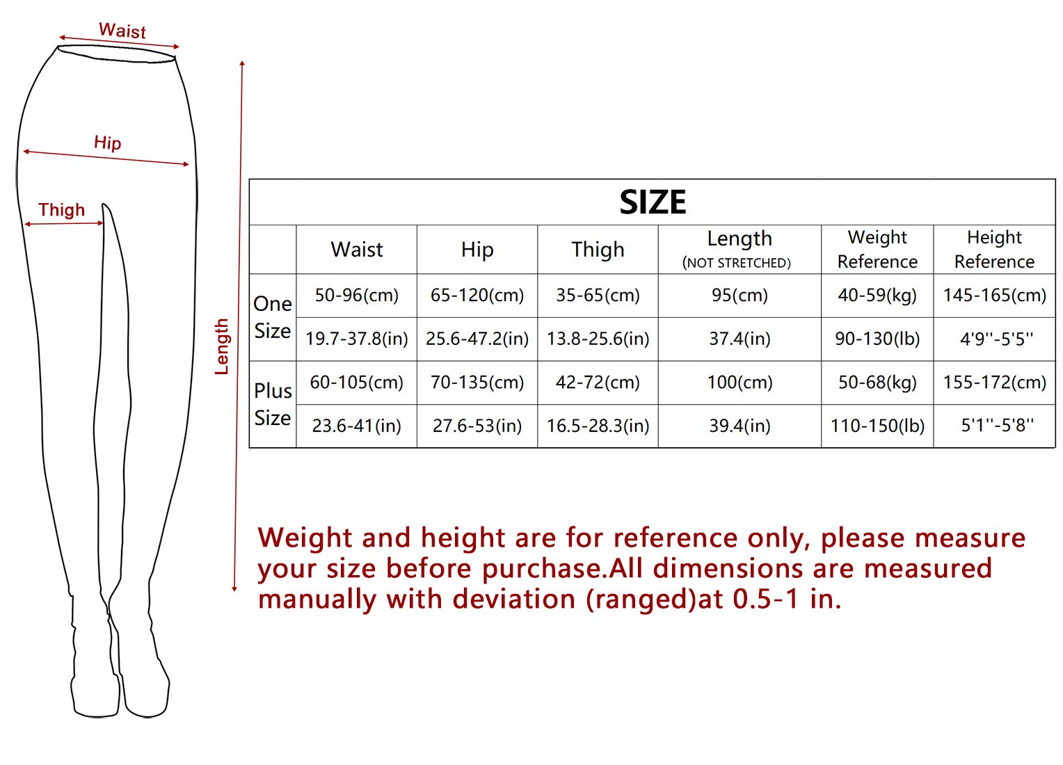 Women's Winter Tights Fleece-Lined Elastic Waistband One Size Plus – Black