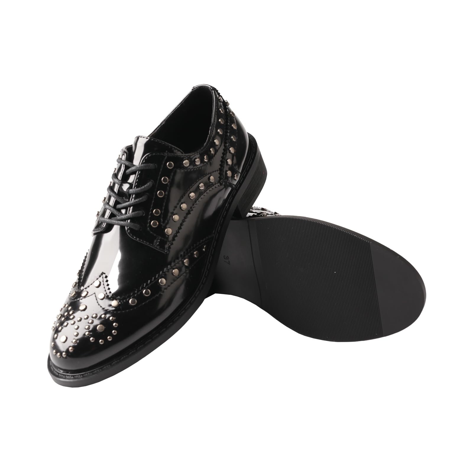 Women's Lace-Up Low Heel Business Shoes Leather-Look Personalised Detail – Black 39
