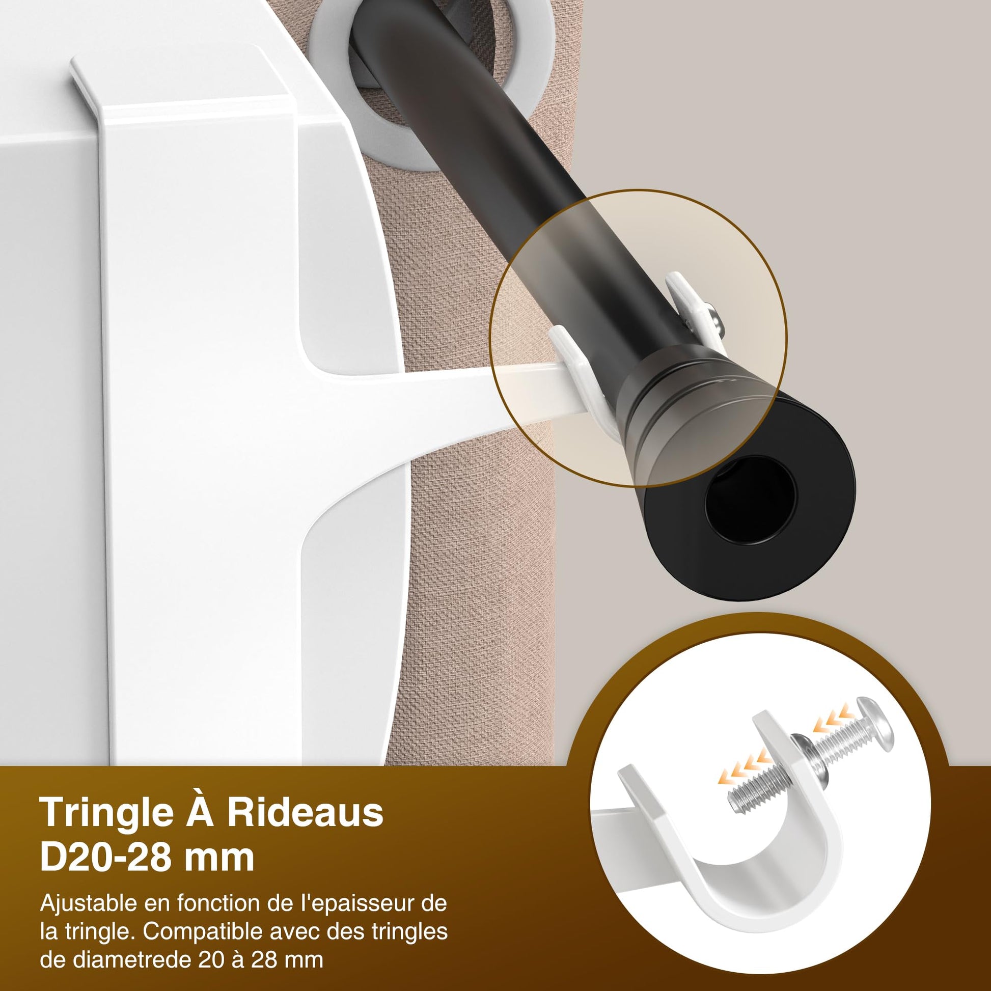 Set of 2 curtain rod supports without drilling, curtain rod without drilling, curtain supports without drilling, supports for