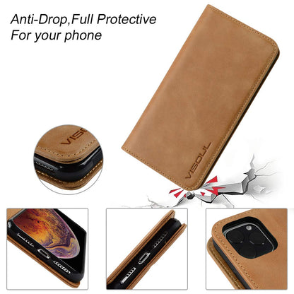 VISOUL iPhone 11 Pro Case, Shockproof Cell Phone Case [100% Cowhide Leather] [RFID Blocker] [Auto Sleep/Wake], TPU Protective