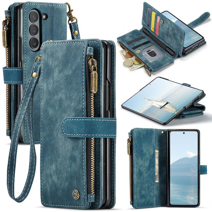 UEEBAI Phone Case for Samsung Galaxy Z Fold 6 5G, Retro Zipper Case Premium PU Leather Soft Folding Case Magnetic Closure