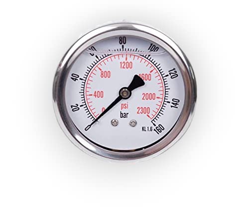 Glycerin pressure gauge axial connection, IP65 stainless steel 63 mm with rear connector, 1/4 glycerin (0-160 bar)