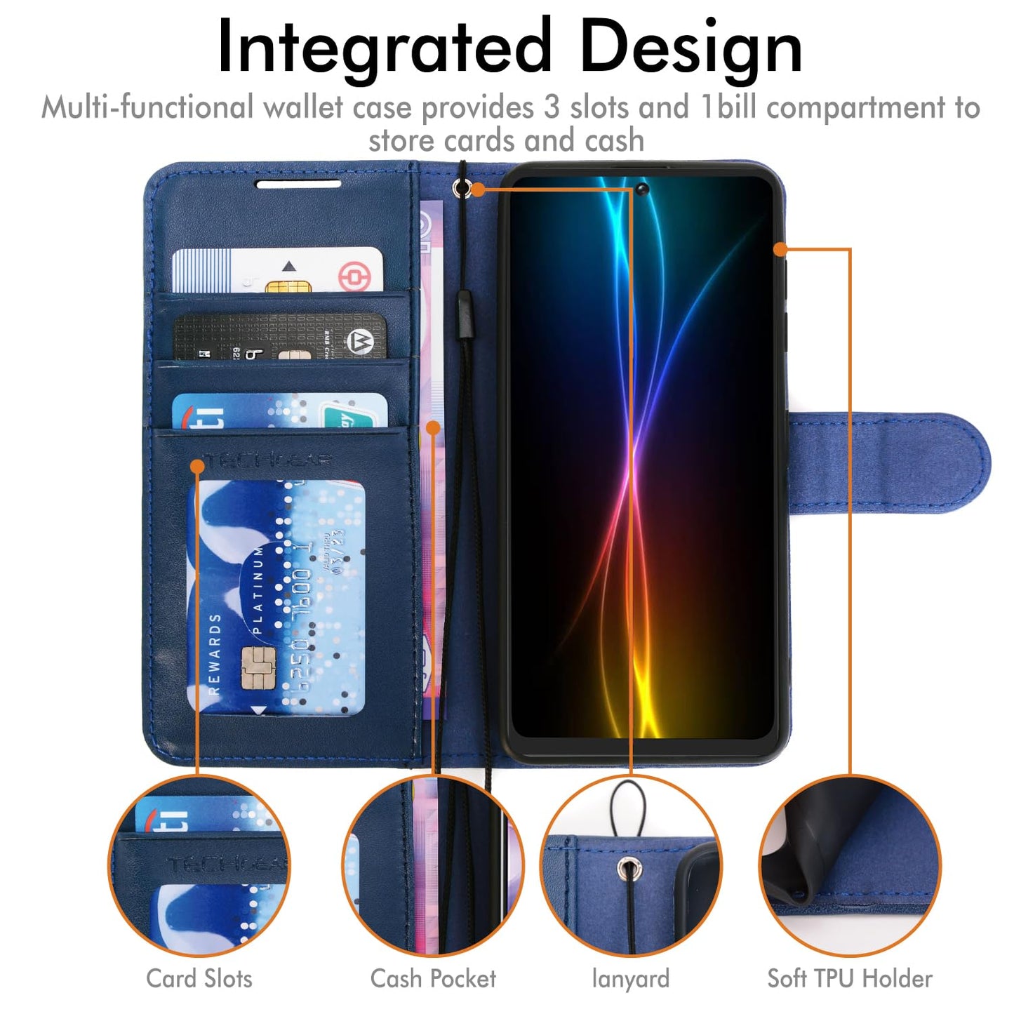 Wallet Flip Case Samsung Galaxy S21 FE PU Leather Stand Card Slot with Wrist Strap – Blue