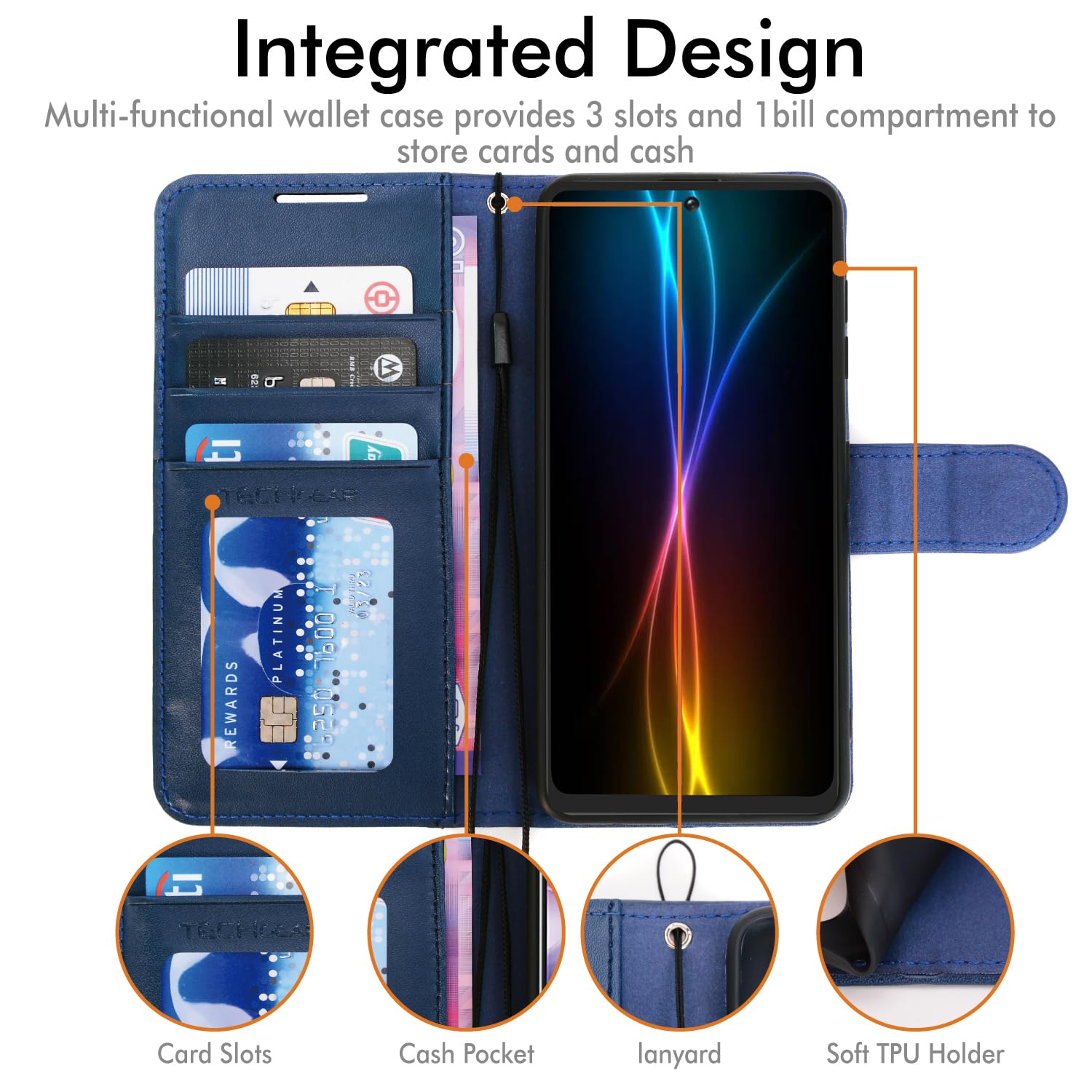Wallet Flip Case Samsung Galaxy S21 FE PU Leather Stand Card Slot with Wrist Strap – Blue
