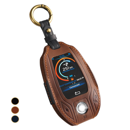 BMW Leather Key Case Cover with LCD Display Compatible G01/G02/G05/G07/X3/X4/X5/X7 – Brown