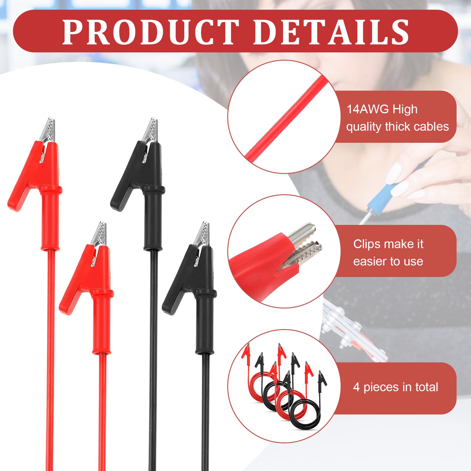 14 Gauge Crocodile Clips with Wires – 1m