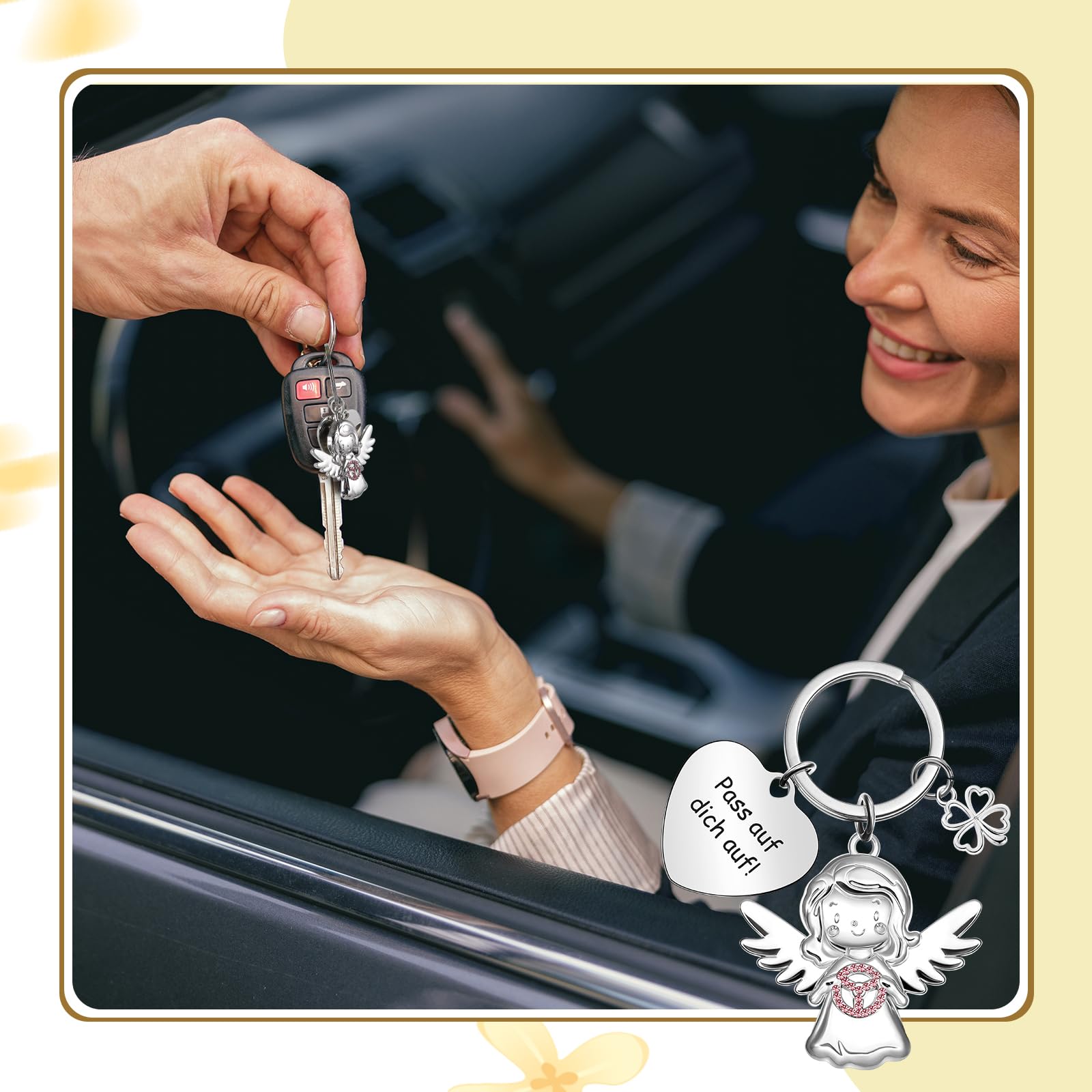 Guardian Angel Keychain with Steering Wheel – Good Luck Charm for Drivers